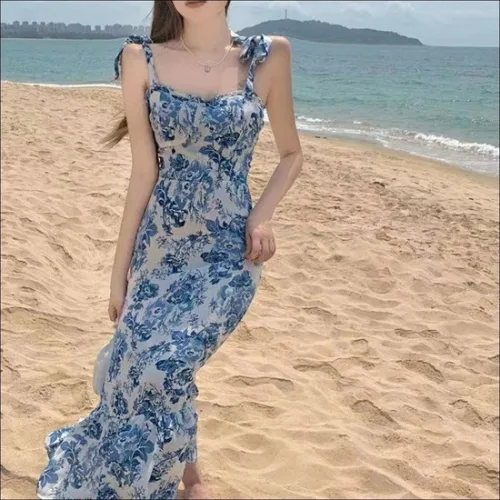 여자 휴양지 바캉스룩 화려한 꽃무늬 플라워 롱 원피스 이지캐주얼원피스 편한여행패션
