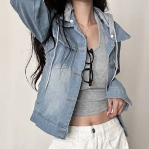 후드 청자켓 여성 데님 후드 탈부착 청자켓 간절기템