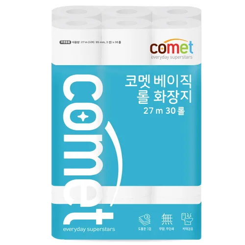 코멧 베이직 3겹 롤화장지 27m, 30개입, 1개