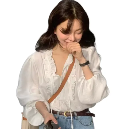 스윗하우스리 여성 여자 프릴 쉬폰 끈 리본 봄 긴팔 블라우스