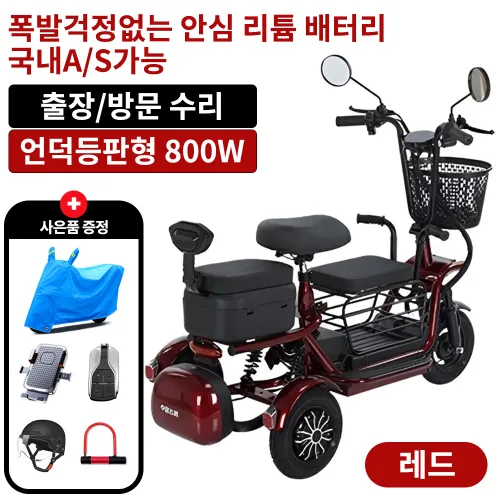 와이모터 강력한 세발전기자전거 등하원 2인용 3인용 펫바이크 애완 반려견전기자전거, 레드, 경량스틸
