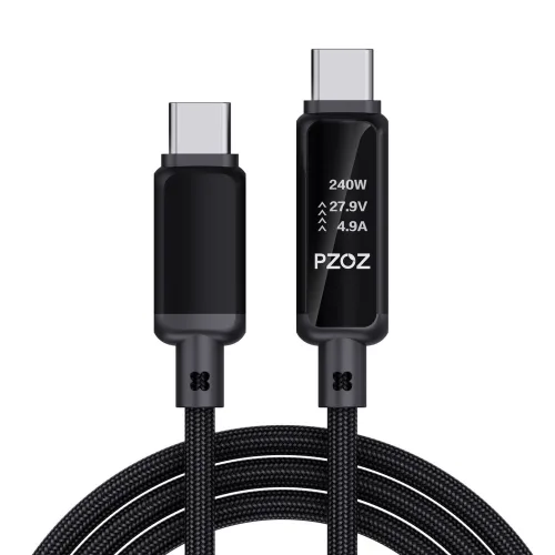 PZOZ PD240W 디지털 디스플레이 c to c 타입 고속충전 케이블 아이폰17 화웨이 삼성 호환, 1개, 블랙-PD240W, 2m