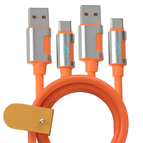 탈론나인 120W 지원 USB-A to C 고속충전 실리콘 케이블, 2개, 오렌지 실버, 2m