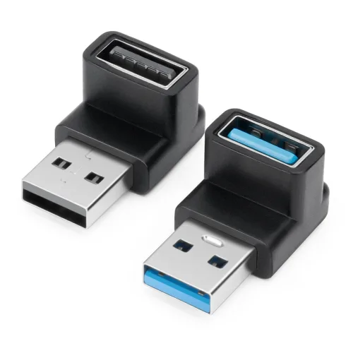 USB 3.0 어댑터 90도, 상향 각도 및 하향 각도 90도 USB 3.0 A형 플러그 - USB-A 소켓 어댑터 USB 3.0 앵글 커플링 어댑터, 고속 충전 컨버터 OTG, 2개, 단일 제품