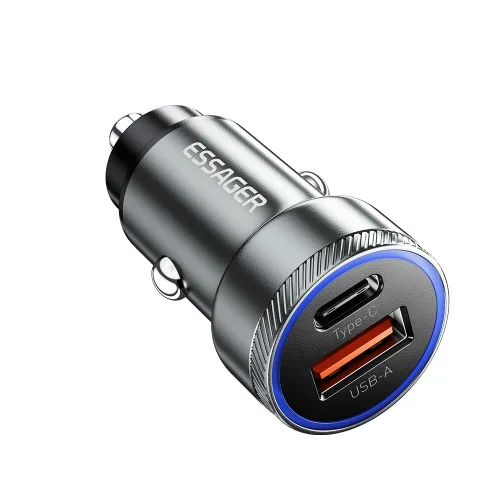 Essager 54W A+C 2포트 차량용 시거잭 고속 충전기, 실버 54W, ECCPQ-KX0G-P