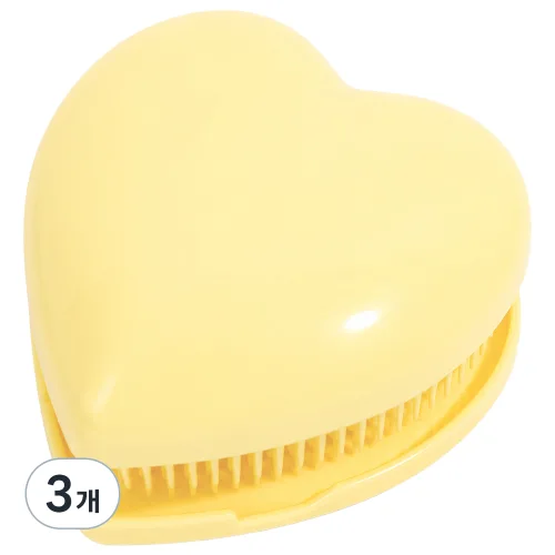 휴대용 하트 헤어브러쉬, 3개, 옐로우