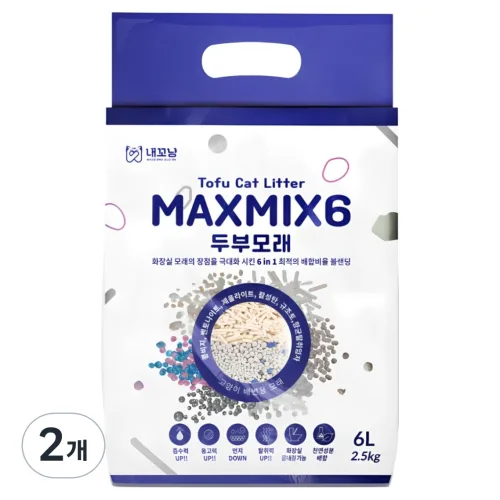 내꼬냥 고양이 프리미엄 두부벤토 모래 6in1 MAXMI6, 2.5kg, 2개, 무향