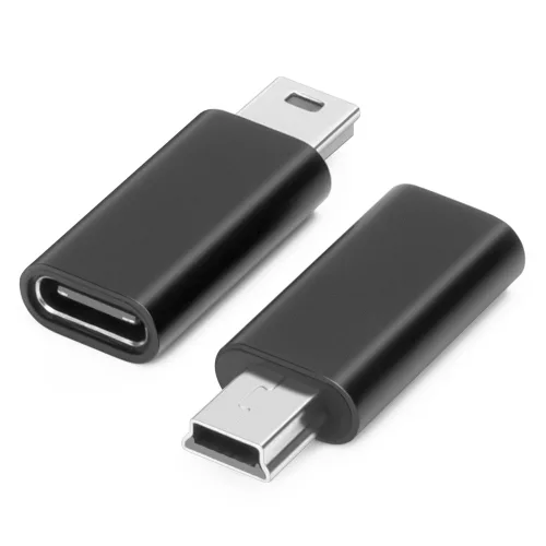 USB-C to Mini USB 어댑터, 알루미늄 합금 데이터 어댑터, 노트북/태블릿/ 플래시 드라이브/MP3 플레이어/디지털 카메라 호환, 2개, 블랙