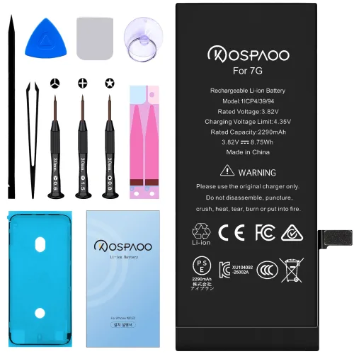 For iPhone 7 배터리 대용량2290mAh 증가 폭16.8% 616-00258배터리 교체 동영상 한국어 설명서 KC인증 Li-ion Battery (For Tool), 1개, iPhone 7 대용량 배터리，분해 도구 포함
