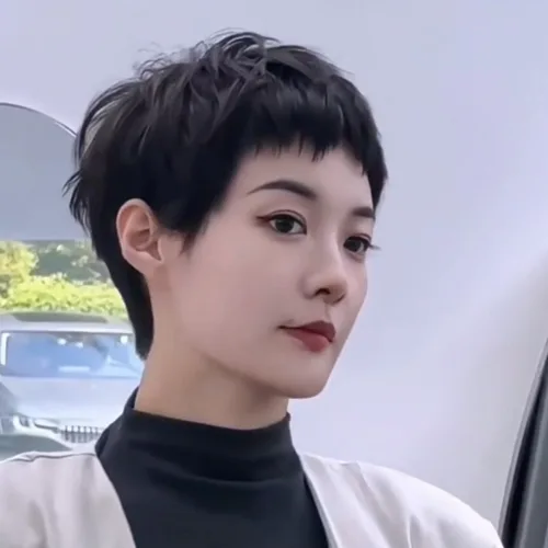 샤일리 세련된 숏컷펌 수제 여성 인모 통가발, 1개, 자연블랙