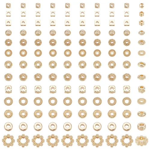 130개 합금 간격 구슬, 팔찌 키링 만들기 DIY 비즈,크기: 3~10x3~10x1.5~5mm,구멍 크기:1.4~4.5mm, 금색, 130개
