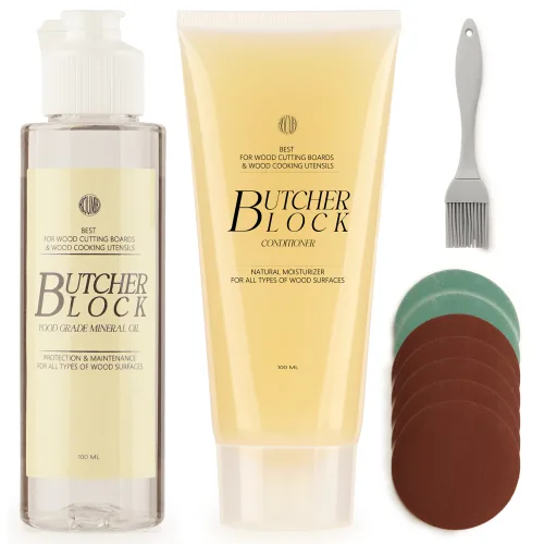 BOUMBI 도마 관리 키트, 100mL미네랄 오일, 100mL부처블락컨디셔너, 사포 7장, 1개, 도마 관리 키트