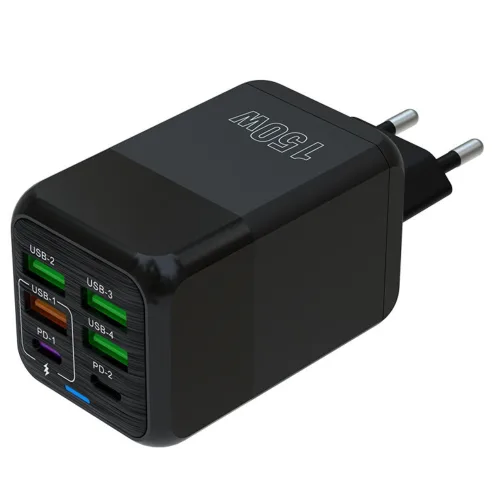 4USB+2PD 6in1 고속충전기 150W, 1개, 블랙