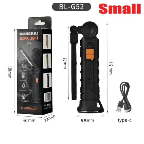 USB 충전식 COB LED 손전등 작업 조명 자기 토치 내장 배터리 캠핑 휴대용 교수형 램프