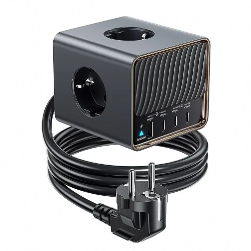 Toocki GaN PD 67W PPS 3C1A 4포트 3구 4000W 고용량 고속충전 충전기 납작 큐브 멀티탭, 1개, 블랙, 2m