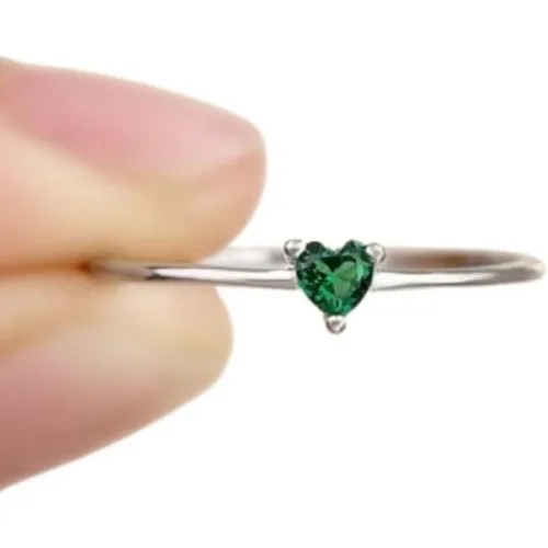 1캐럿 그린 하트컷 다이아몬드, 섬세한 솔리테어, 미니멀리스트, 초슬림 여성용 약혼반지, 14K 금도금, 순은 925 핸드메이드, 스태킹 링, 그녀를 위한 선물