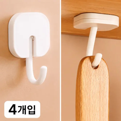 LOPRY 다용도 벽후크 무타공 접착식 후크 4개입, 1세트, 화이트