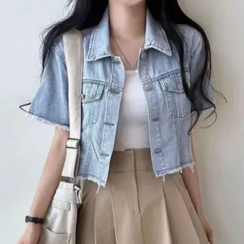 샤크라스 신상 데님 여성 청반팔 자켓