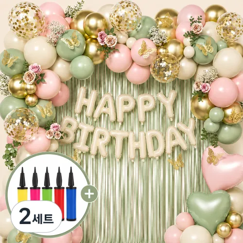 모아룸 풍선 파티 생일 이벤트 장식 풍선구름 세트, 2세트, 그린핑크 풍선 세트
