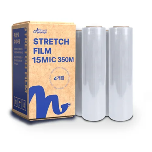 내츄럴패키지 스트레치필름 15mic 500mm 350m 공업용랩 포장랩 국내공장제조, 4개입, 투명계열
