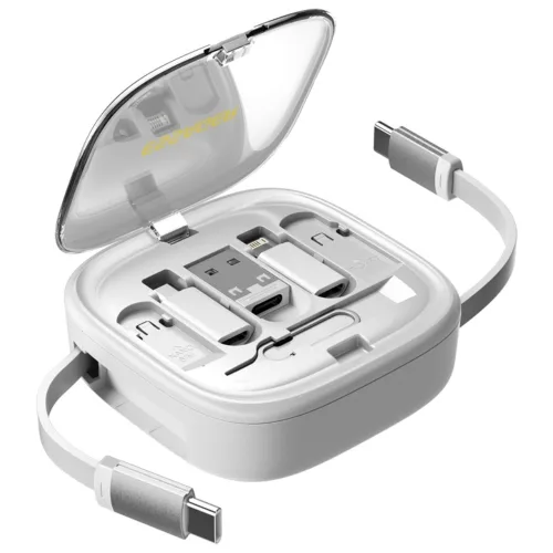 Essager 60W 충전 케이블 어댑터 9 in 1 휴대용 멀티박스, 1개, 화이트, 1m
