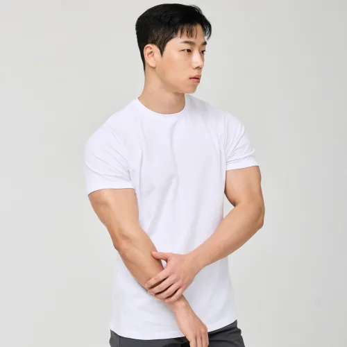 허그본 무지 머슬핏 반팔 티셔츠