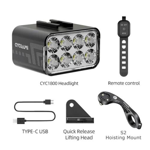 무선 원격 호이스트 자전거 헤드라이트 1800 루멘 리프팅 전면 램프 알루미늄 합금 CYCLAMI MTB 산용