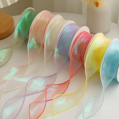 상일상회 선물포장 리본 레이스 오간자 끈 4cm, 오로라 펄 화이트, 1개, 9m