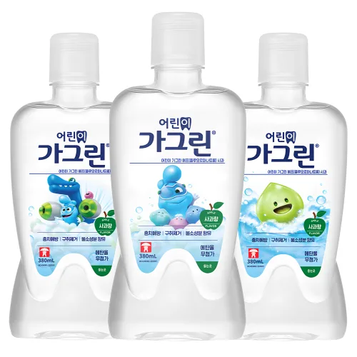 가그린 어린이용 구강세정제 사과향, 380ml, 3개