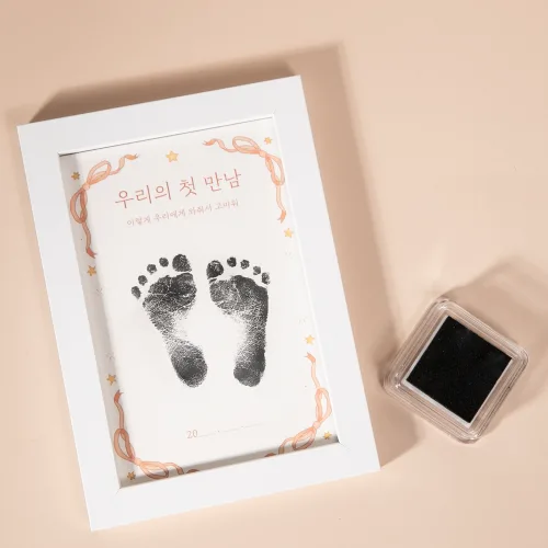 아기 발도장 스탬프 키트 세트, 1개, 화이트 액자포함