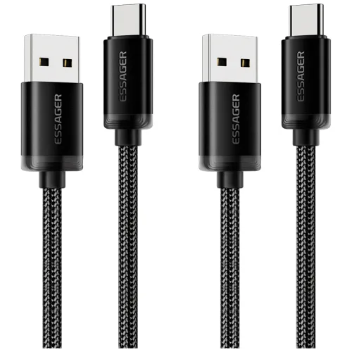 Essager 3A C타입 고속 충전케이블, 2개, 블랙, 2m
