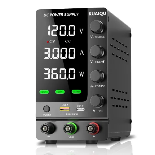 KUAIQU 직류 전원 공급 장치 120V 3A 인코더 조절 고정밀 안정화 전원 실험실 전문가용 파워서플라이 과전류 및 과전압 보호 기능 포함, 1개