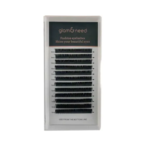 GLAM&NEED 12단 C/D컬 웻룩 A형 클러스터 속눈썹 (러시안 볼륨, 밍크 프리메이드, 0.07mm 8-15mm) / 데일리 & 파티용, 1개, 9-15mm C