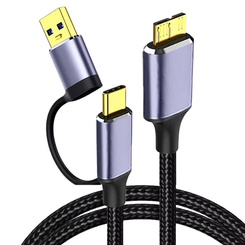 라온디지털 2in1 USB 3.0 마이크로 B 외장하드 케이블, 혼합색상, 1개, 1m