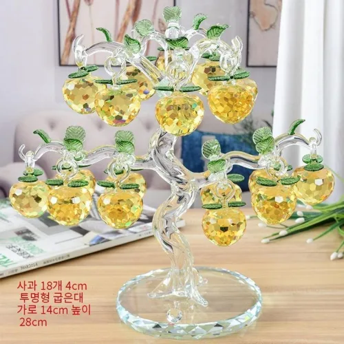 크리스탈 장식품 사과나무 홈 카페 유리공예 인테리어소품 4cm 빨간 사과 18개