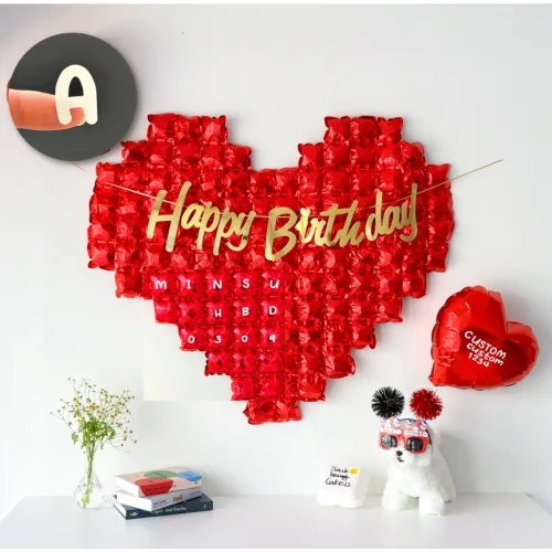 하피블리 빅 하트 생일 풍선 생일 파티 용품 세트(커스텀레터링 스티커 포함), 생일 가랜드