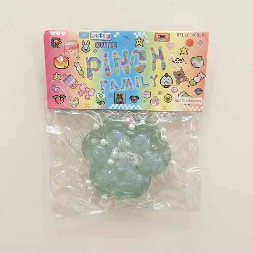 말랑뽀짝 감성 고양이 발바닥 말랑이 장난감 모찌 스퀴시 피젯토이 6종, 1개, 100g, 민트 글리터