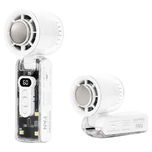 [2026년 신형] 아이스 쿨링 핸디 선풍기 100단 무선 미니 선풍기 2000mAh USB-C 충전 LED 디스플레이, 화이트 접이식, F21260507