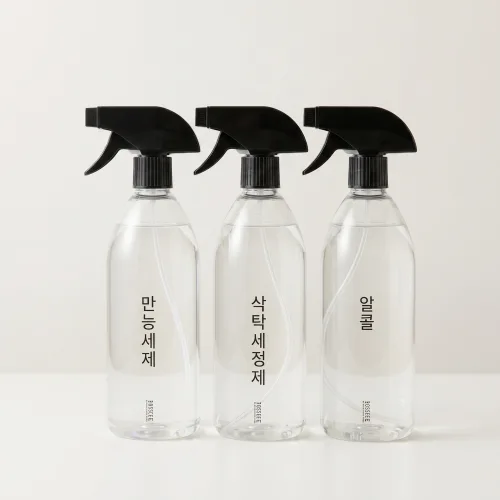 투명 원형 공병 다용도 분무기 500ML x 3개 + 라벨스티커, 1세트, 블랙 건스프레이, 투명 원형 공병 500ML x 3개 + 라벨스티커, 1세트