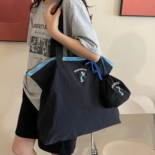 {당일배송} 차차앤코 스누피에코백+파우치세트 초경량 데일리백 대용량 여행가방 캐리어연결보조백
