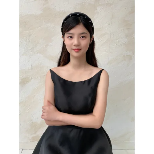블랙 벨벳 진주 볼륨 머리띠