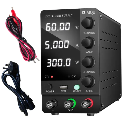 KUAIQU 직류 안정화 전원 공급 장치 60V 5A 고정밀 4자리 LED 디스플레이 실험실 및 수리작업용 파워서플라이, 1개