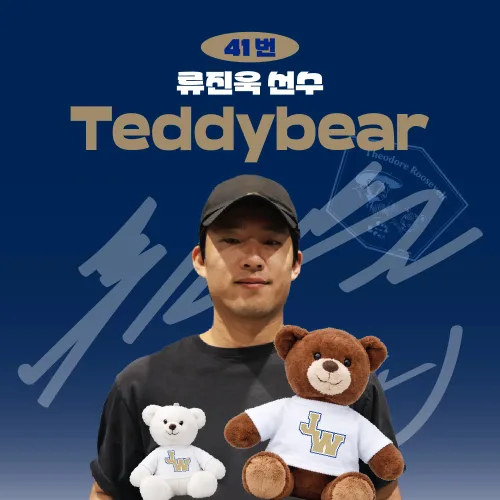 [네오플레인] 박세웅 프로야구 선수 테디베어 키링 불꽃야구 크보 팬 굿즈 판매 선물템, 브라운, 1개