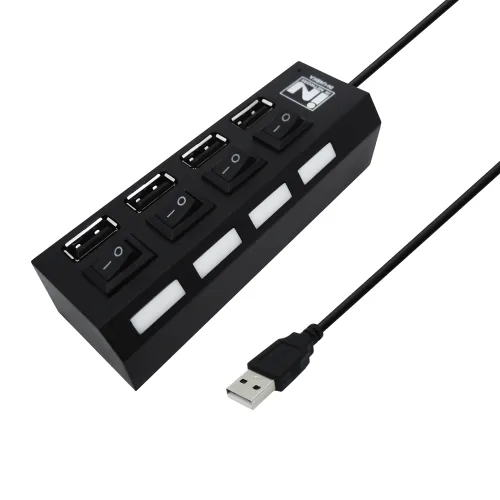 인네트 IN-U4BKA USB2.0 4포트 개별전원 LED 허브 (무전원) 블랙, 1개