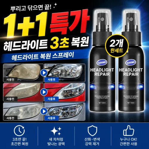 [독일기술] 자동차 전조등 복원제 헤드라이트 황변 백화 제거 코팅제 오토바이 라이트 복원 키트, 2개, 30ml