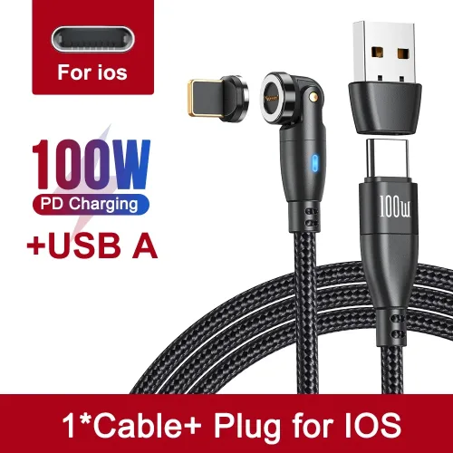 AUFU PD 100W 540 회전 마그네틱 케이블 USB C-유형 C 케이블 5A Macbook iPhone 호환 용 고속 충전 데이터