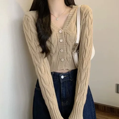 여성 의류 아우터 케이블 크롭 가디건 DD287