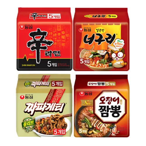 봉지 라면 4종 신라면 5개+ 짜파게티 5개 + 너구리 5개 + 오징어짬뽕 5개