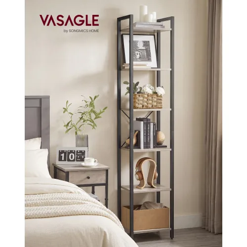 VASAGLE 튼튼한 조립식 다용도 스틸 수납 선반 주방 거실, 6단, 우드+블랙