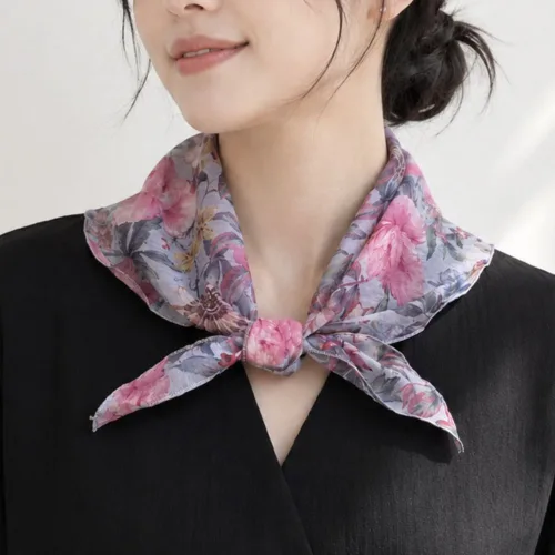 [국내제작 텐셀100%] 룸브리 여성 여름 플라워 쁘띠 삼각스카프